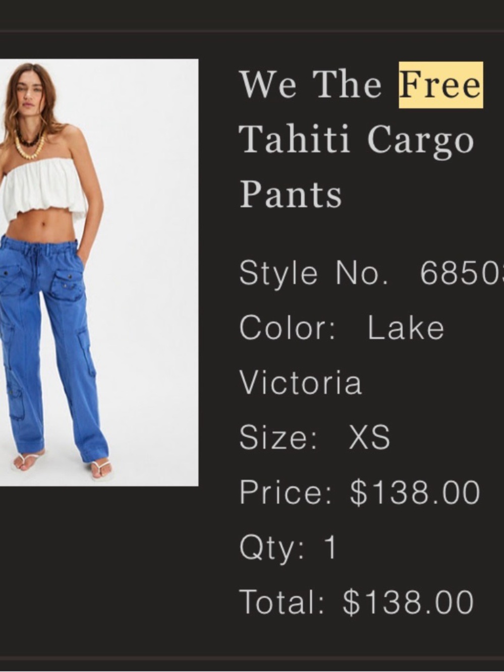Free People Lake Victoria Tahiti Cargo Pants - Blue wore them one time